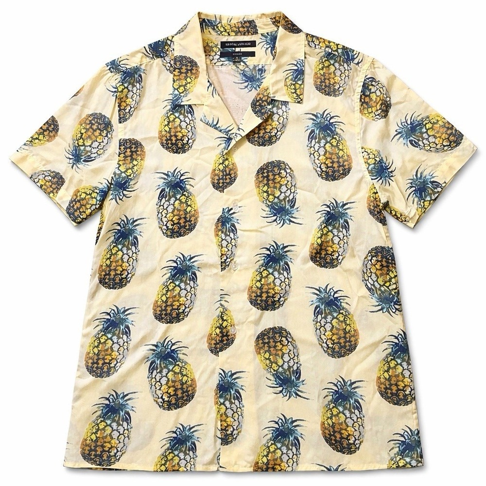 Banana Republic Shirt Mens Large Slim Fit Linen Cotton Floral Tropical Pineapple